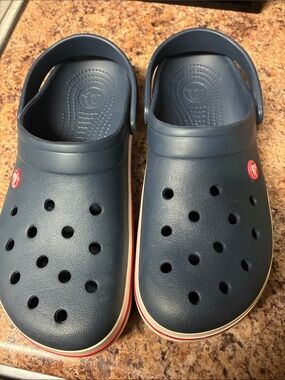 CROCS Navy Slip-On Clog with Back Strap and Red-Trim Sole